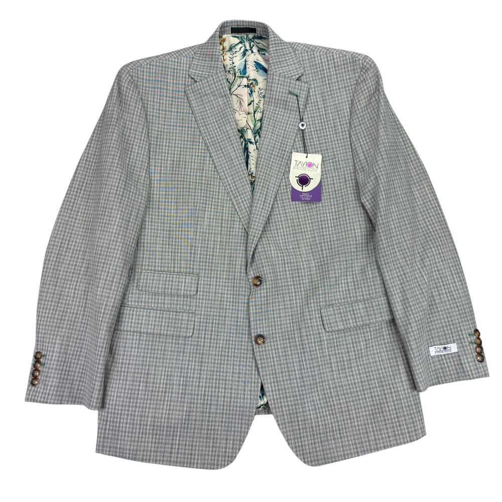Tayion Mens Agordy Regular Fit Plaid Suit Jacket Gray Green 44R